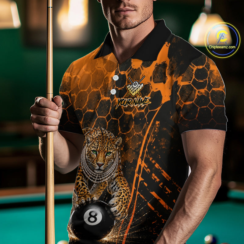 Custom Diomond Leopard Billiard Shirt, 8 Ball Pool Team Jersey for Men, Polo & 1/4 Zip BHT105