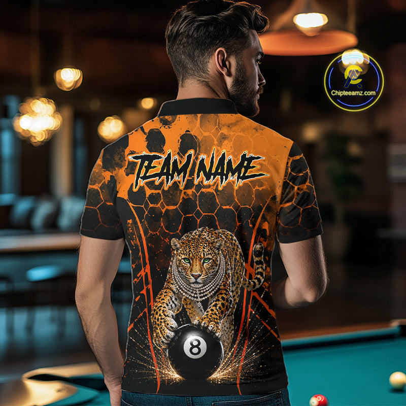 Custom Diomond Leopard Billiard Shirt, 8 Ball Pool Team Jersey for Men, Polo & 1/4 Zip BHT105
