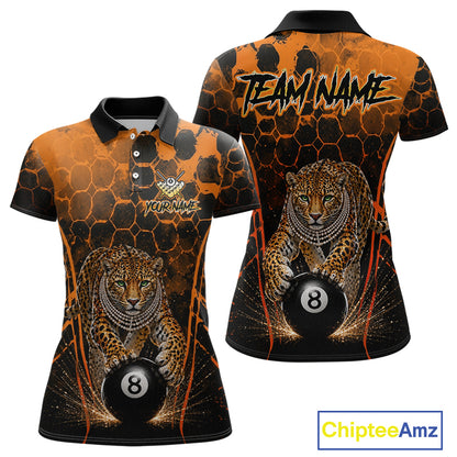 Custom Diomond Leopard Billiard Shirt, 8 Ball Pool Team Jersey for Women, Polo & 1/4 Zip BHT105