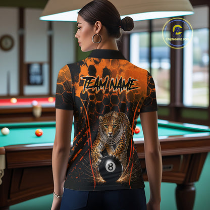 Custom Diomond Leopard Billiard Shirt, 8 Ball Pool Team Jersey for Women, Polo & 1/4 Zip BHT105