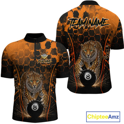Custom Diomond Leopard Billiard Shirt, 8 Ball Pool Team Jersey for Men, Polo & 1/4 Zip BHT105