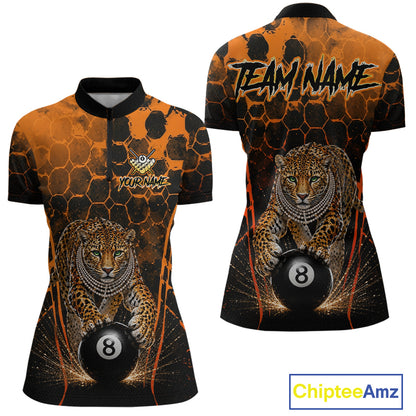 Custom Diomond Leopard Billiard Shirt, 8 Ball Pool Team Jersey for Women, Polo & 1/4 Zip BHT105