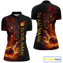 Load image into Gallery viewer, Black bowling shirt with dragon design and customizable text on a white background