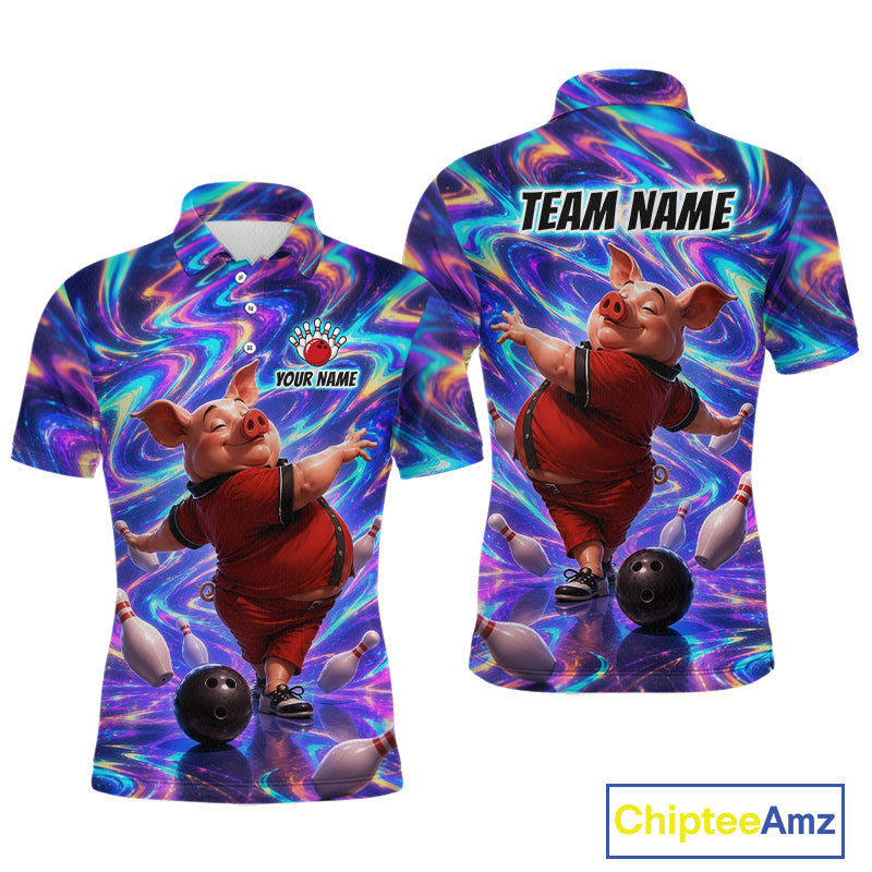 Custom Colorful Swirl Bowling Shirt Funny Pig Bowling Team Jersey for Men QZT1212