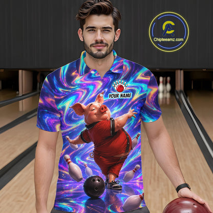 Custom Colorful Swirl Bowling Shirt Funny Pig Bowling Team Jersey for Men QZT1212