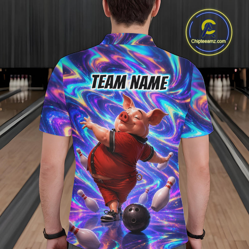 Custom Colorful Swirl Bowling Shirt Funny Pig Bowling Team Jersey for Men QZT1212