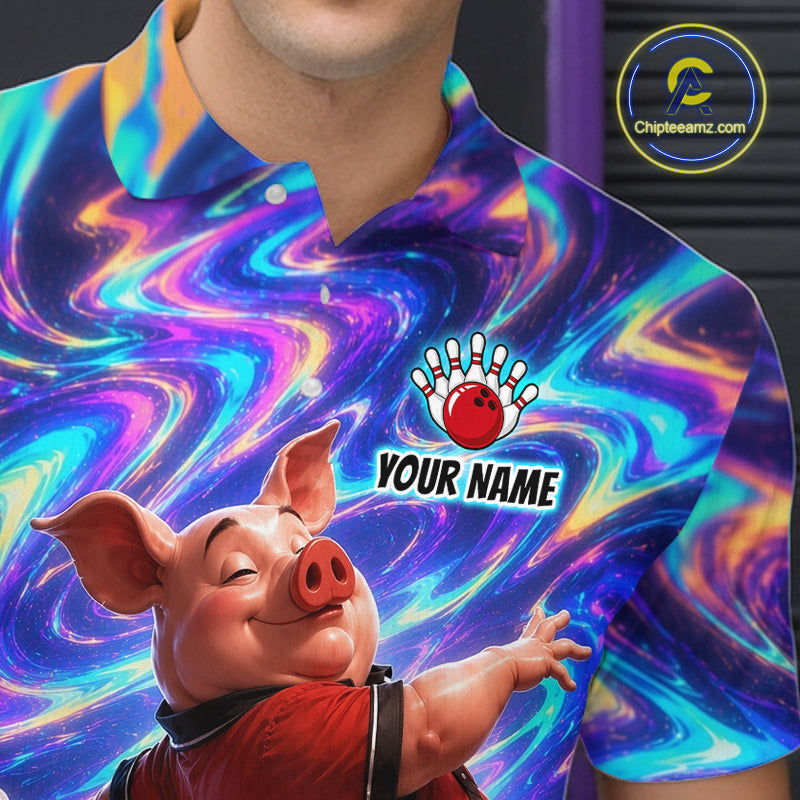 Custom Colorful Swirl Bowling Shirt Funny Pig Bowling Team Jersey for Men QZT1212