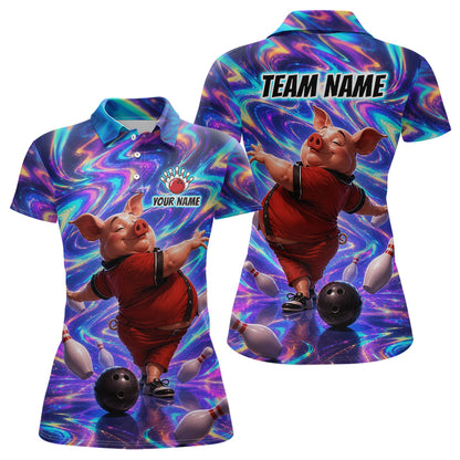 Custom Colorful Swirl Bowling Shirt Funny Pig Bowling Team Jersey for Women QZT1212