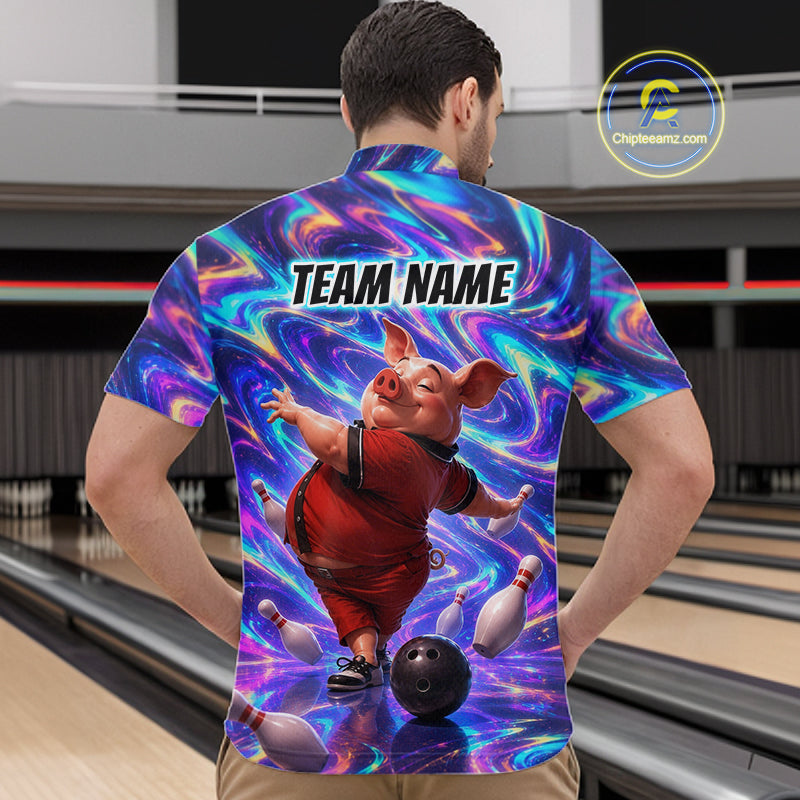 Custom Colorful Swirl Bowling Shirt Funny Pig Bowling Team Jersey for Men QZT1212