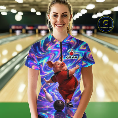 Custom Colorful Swirl Bowling Shirt Funny Pig Bowling Team Jersey for Women QZT1212