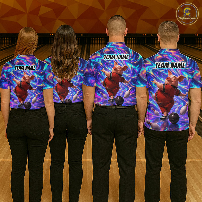 Custom Colorful Swirl Bowling Shirt Funny Pig Bowling Team Jersey for Women QZT1212