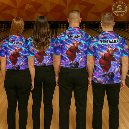 Custom Colorful Swirl Bowling Shirt Funny Pig Bowling Team Jersey for Women QZT1212