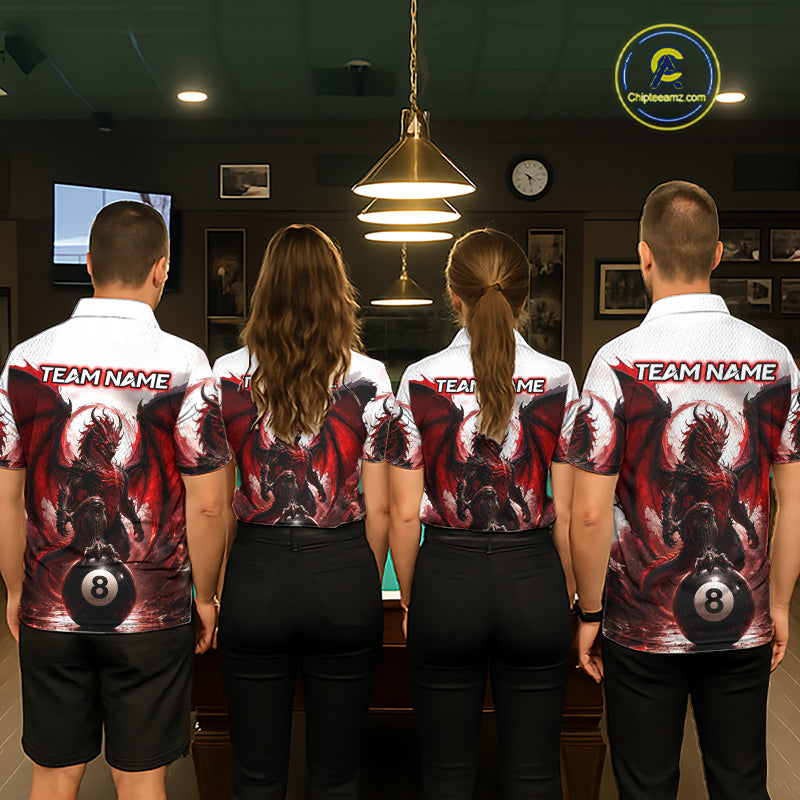Custom Red & White Dragon Billiard Shirt 8 Ball Pool Team Jersey for Men Polo & 1/4 Zip BHT109