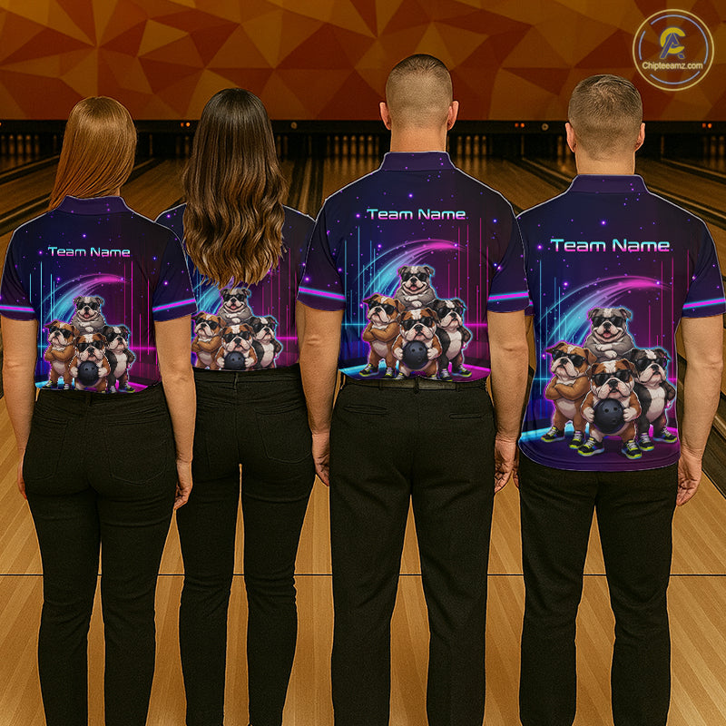 Custom Team Funny Bulldog Bowling Shirt for Women Neon Bowling Jersey Polo & 1/4-Zip QZT1217