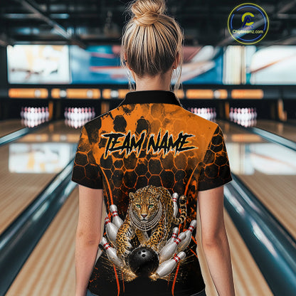 Orange Diomond Leopard Bowling Shirt for Women Custom Bowling Jersey Polo & Quarter-Zip QZT1028