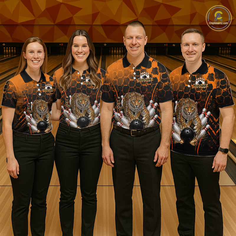Orange Diomond Leopard Bowling Shirt for Women Custom Bowling Jersey Polo & Quarter-Zip QZT1028