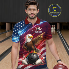 Load image into Gallery viewer, Custom American Flag Eagle Bowling Shirt for Men Patriotic Bowling Jersey Polo &amp; Quarter-Zip QZT1030