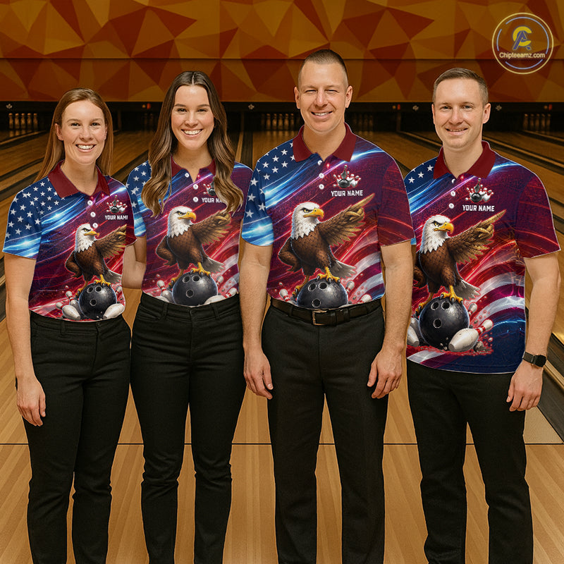 Custom American Flag Eagle Bowling Shirt for Women Patriotic Bowling Jersey Polo & Quarter-Zip QZT1030