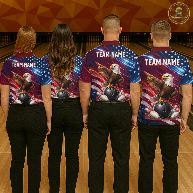 Custom American Flag Eagle Bowling Shirt for Women Patriotic Bowling Jersey Polo & Quarter-Zip QZT1030