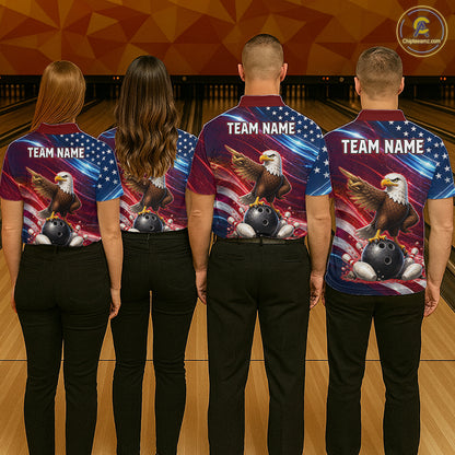 Custom American Flag Eagle Bowling Shirt for Women Patriotic Bowling Jersey Polo & Quarter-Zip QZT1030