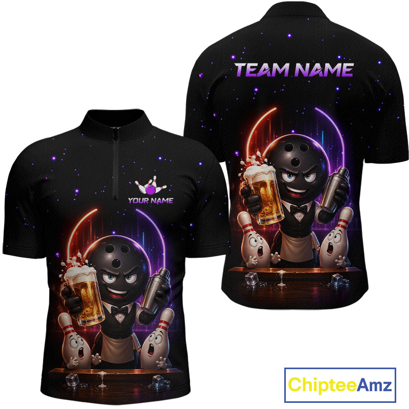 Custom Beer Bowling Shirt for Men Funny Bowling Team Jersey Polo & Quarter-Zip QZT1222