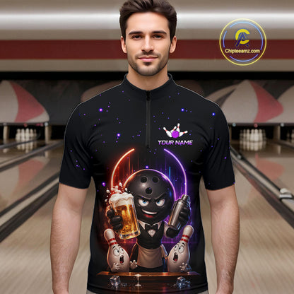 Custom Beer Bowling Shirt for Men Funny Bowling Team Jersey Polo & Quarter-Zip QZT1222