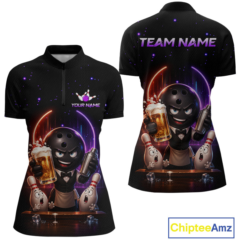 Custom Beer Bowling Shirt for Women Funny Bowling Team Jersey Polo & Quarter-Zip QZT1222