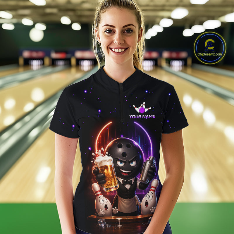 Custom Beer Bowling Shirt for Women Funny Bowling Team Jersey Polo & Quarter-Zip QZT1222
