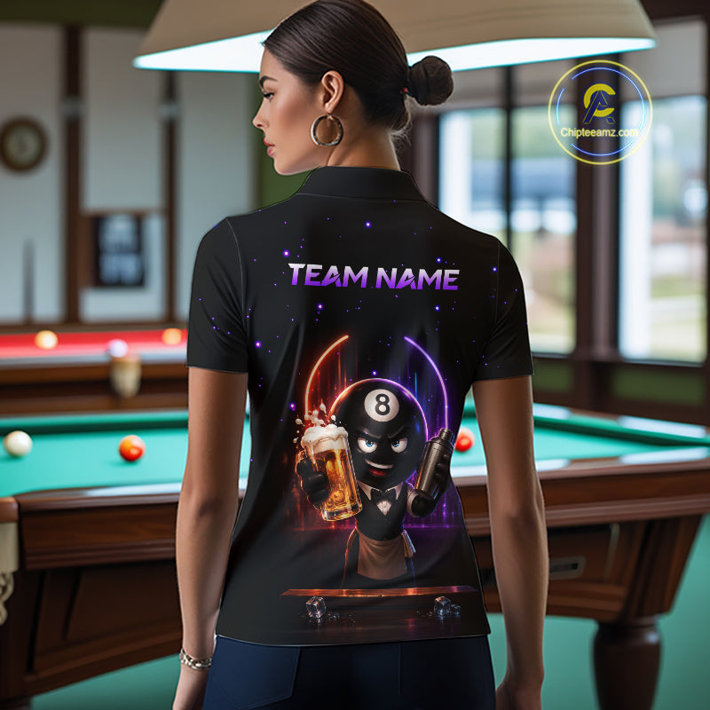 Custom 8 Ball Pool Shirt with Beer Personalized Billiard Team Jersey for Women Billiard Shirt BHT112
