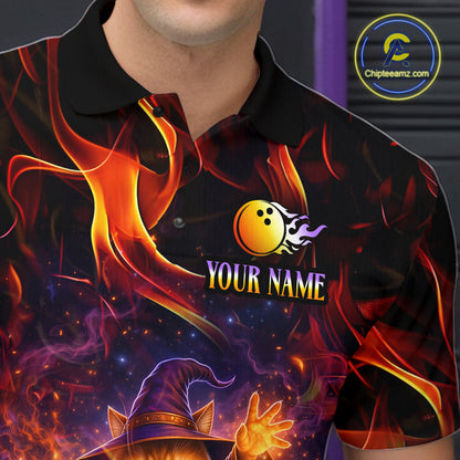 Custom Funny Cat Wizard Bowling Shirts for Men Flame Bowling Jersey for Team Bowling Outfit QZT921