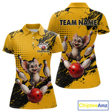 Load image into Gallery viewer, Black &amp; Yellow Funny Mouse Bowling Team Shirt for Women Custom Bowling Jersey Polo &amp; Quarter-Zip QZT1032