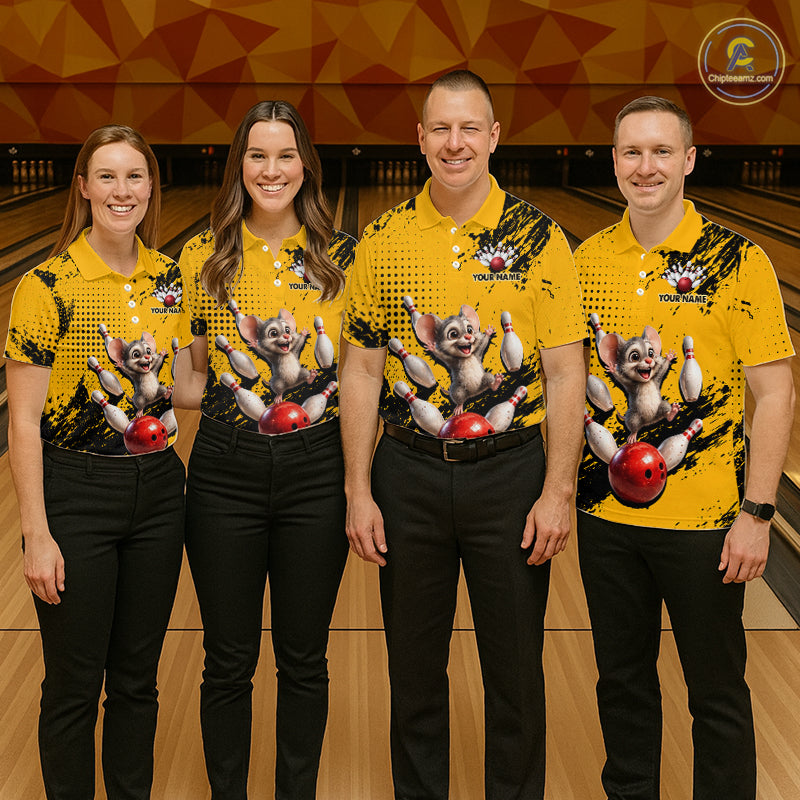 Black & Yellow Funny Mouse Bowling Team Shirt for Men Custom Bowling Jersey Polo & Quarter-Zip QZT1032