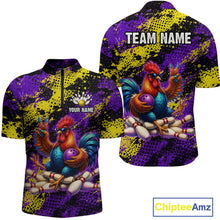 Load image into Gallery viewer, Purple &amp; Yellow Chicken Bowling Shirt for Men Custom Bowling Jersey Rooster Polo &amp; 1/4-Zip QZT1034
