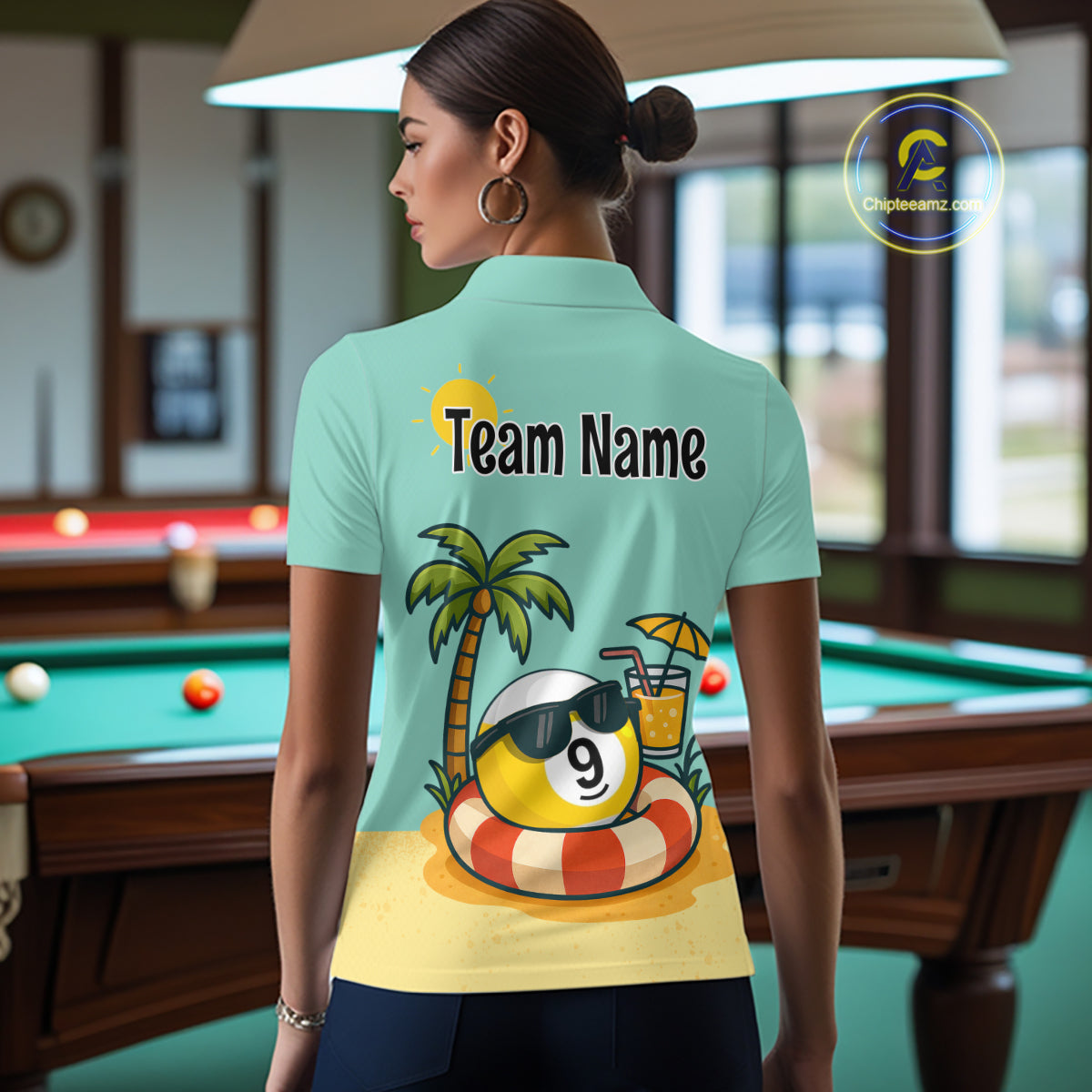 Custom Funny 9 Ball Billiard Shirts for Women Summer Billiard Jersey Polo & 1/4 Zip Pool Shirt BHT25