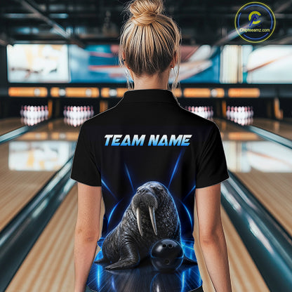 Neon Blue Walrus Bowling Shirt for Women Bowling Jersey Polo & Quarter-Zip Outfit QZT1061