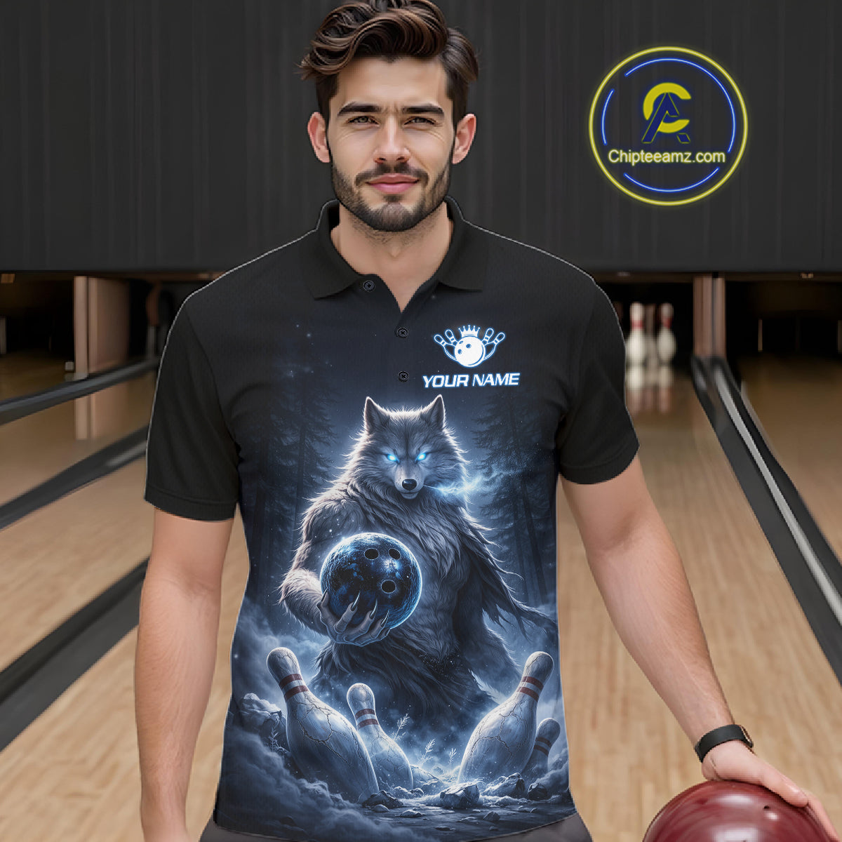 Custom Wolf Bowling Team Shirt for Men Bowling League Jersey Polo & Quarter-Zip Bowling Shirt QZT880