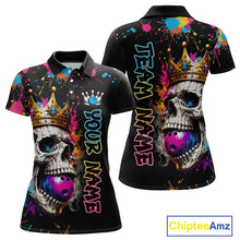 Load image into Gallery viewer, Black polo shirt with colorful skull design and 'Team Your Name' text on a white background