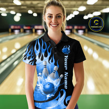 Load image into Gallery viewer, Blue Flame Bowling Team Shirt for Women Bowling League Jersey Polo &amp; 1/4 Zip Bowling Outfit QZT782