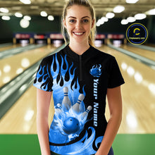 Load image into Gallery viewer, Blue Flame Bowling Team Shirt for Women Bowling League Jersey Polo &amp; 1/4 Zip Bowling Outfit QZT782