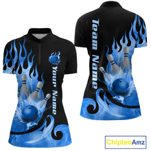 Load image into Gallery viewer, Blue Flame Bowling Team Shirt for Women Bowling League Jersey Polo &amp; 1/4 Zip Bowling Outfit QZT782