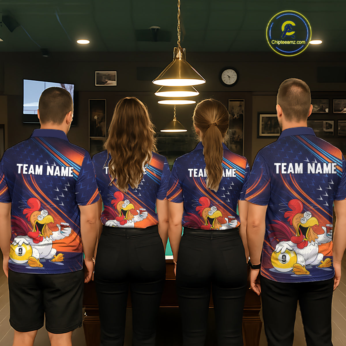 Funny Chicken Billiard Shirts for Men Custom 9 Ball Billiard Jersey Pool Shirt BHT12