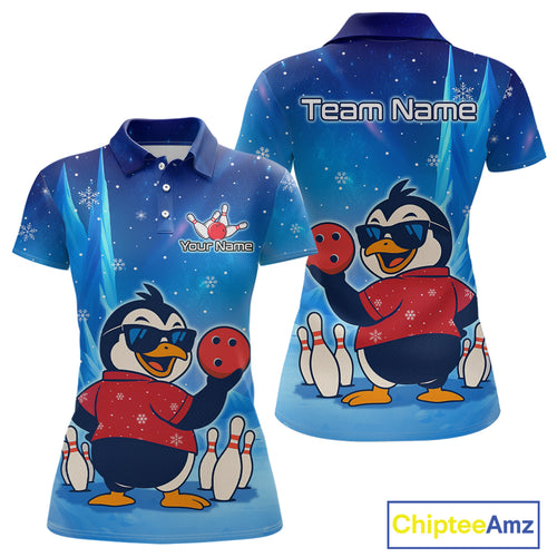 Funny Christmas Penguin Bowling Shirt for Women Custom Bowling Team Jersey Bowling Unisex QZT796