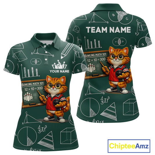 Funny Cat Bowling Math Shirt Personalized Polo & 1/4 Zip Shirt Bowling Team Jersey for Women QZT926