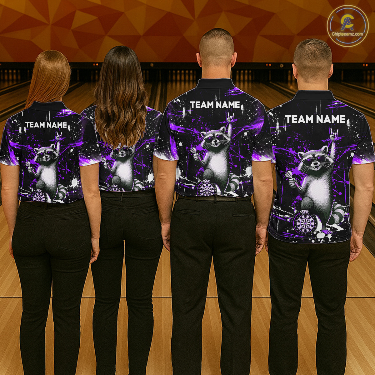 Custom Purple Funny Raccoon Dart Team Shirt for Women Dart Jersey Polo & /4-Zip Dartboard Shirt Outfit DHT29