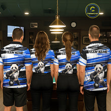 Load image into Gallery viewer, Four people wearing matching jerseys with panda graphics and text in a pool hall.