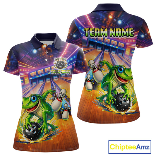 Custom Funny Frog Bowling Shirt for Women Polo & 1/4-Zip Bowling Team Jersey League QZT843