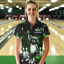 Load image into Gallery viewer, Custom Green Funny Raccoon Bowling Shirt for Women Bowling Jersey Polo &amp; 1/4-Zip Bowling Outfit QZT892