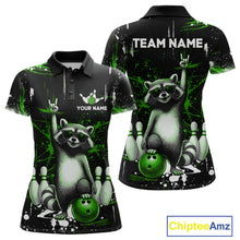 Load image into Gallery viewer, Custom Green Funny Raccoon Bowling Shirt for Women Bowling Jersey Polo &amp; 1/4-Zip Bowling Outfit QZT892