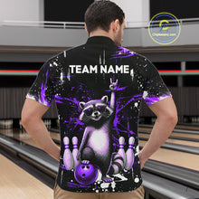 Load image into Gallery viewer, Custom Purple Funny Raccoon Bowling Shirt for Men Bowling Jersey Polo &amp; 1/4-Zip Bowling Outfit QZT892