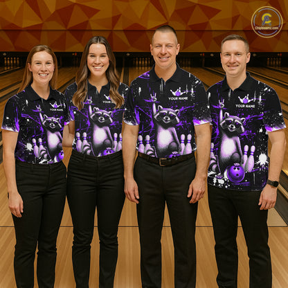 Custom Purple Funny Raccoon Bowling Shirt for Women Bowling Jersey Polo & 1/4-Zip Bowling Outfit QZT892